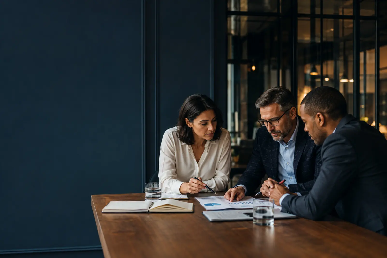 Business leaders reviewing a strategy together
