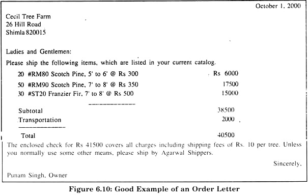 Good Example of an Order Letter