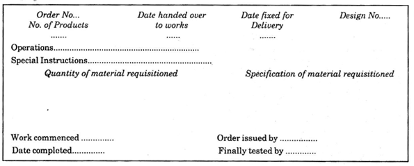 Specimen of the Work Order Proforma