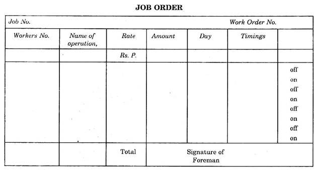 Proforma of Job Order