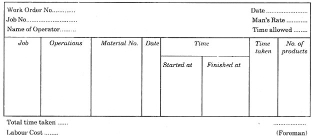 Specimen Proforma for a  Job Order