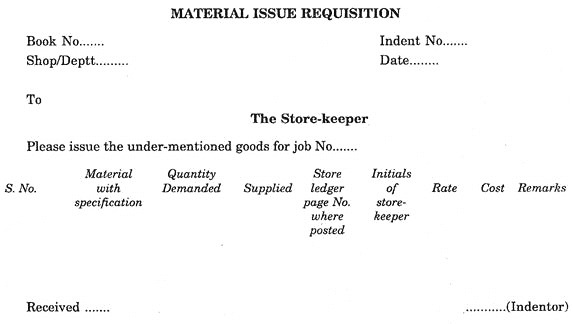 Material Issue Requisition