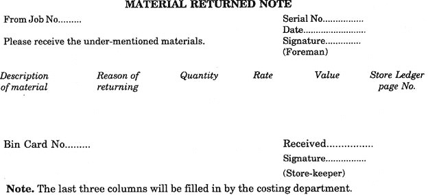 Material Returned Note