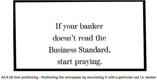 User positioning- Positioning the newspaper by associating it with particular use i.e. banker