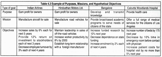 Example of Purposes, Mission and Hypothetical Objectives