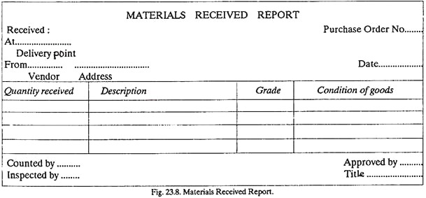 Materials Received Report