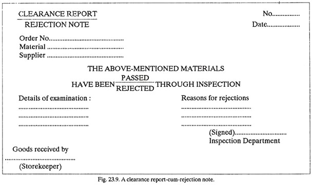 Clearance Report-cum-Rejection Note