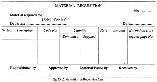 Material Issue Requisition Form
