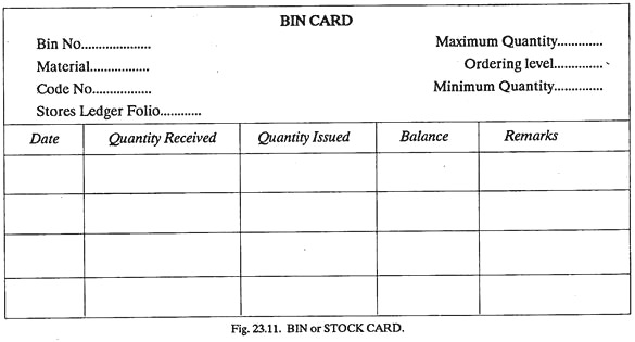 BIN or Stock Card