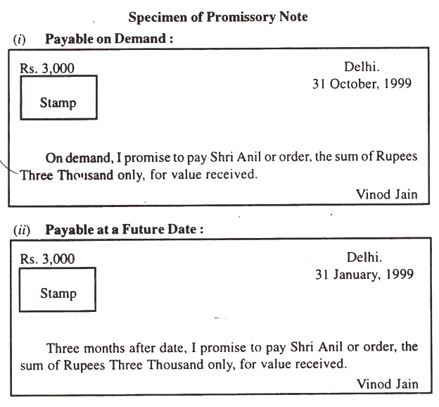 Specimen of Promissory Note