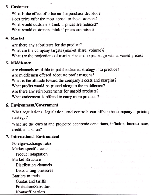 Factors Influencing Pricing Decisions